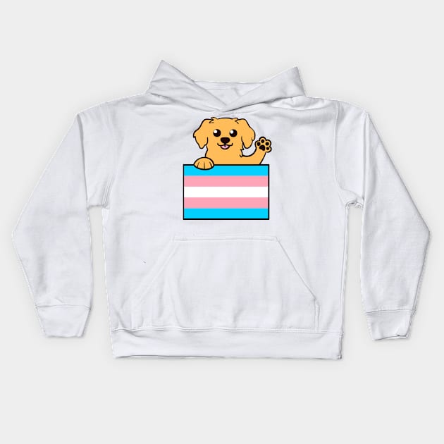 Love is Love Puppy - Golden Trans Pride Flag Kids Hoodie by LittleGreenHat